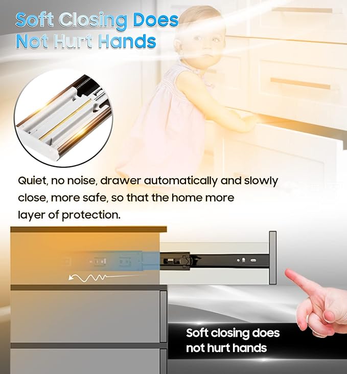 YENUO Soft Close Drawer Slides Full Extension Ball Bearing 12–24 Inch 100LB | Side Mount Heavy Duty Quiet Self Closing Cabinet Drawer Glides Rails Sizes 12–24 Inch for Kitchen Dresser Furniture Hardware