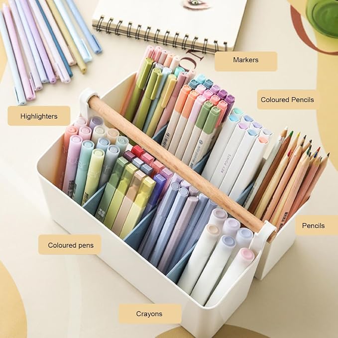 2 Pack Art Caddy Organizer Portable,Marker Box, Large Pen Holder for Desk, Art Supply Storage Bin with Adjustable Dividers for Colored Pencils,Markers,Craft Organizers (Pink Divider)