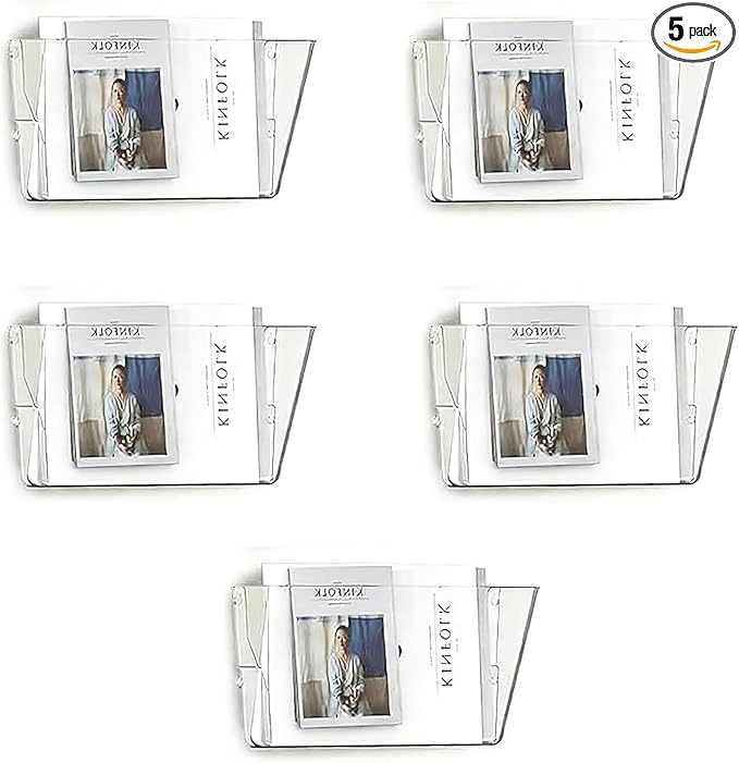 MINDEPOT 5 Pockets Acrylic Wall File Organizer, Clear Wall File Holder, Plastic Hanging Wall File Holder for Office, School and Home, Clear