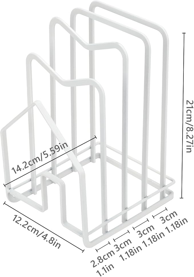 Multi-functional stainless steel kitchen cutting board rack-a compartmentalized storage rack that can accommodate 3-5 cutting boards/baking trays/trays,saving counter space (White)