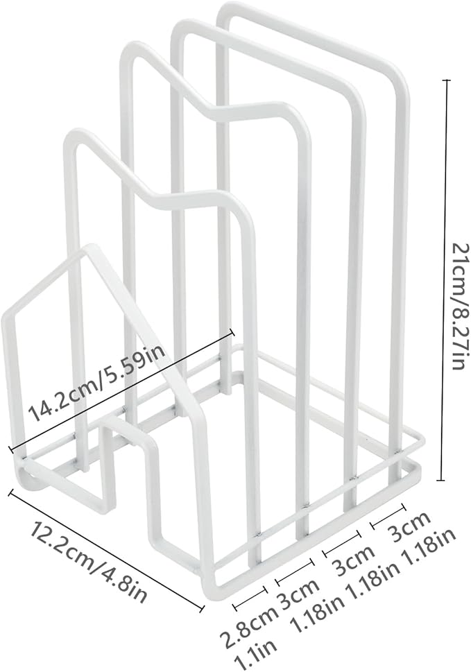 Multi-functional stainless steel kitchen cutting board rack-a compartmentalized storage rack that can accommodate 3-5 cutting boards/baking trays/trays,saving counter space (White)