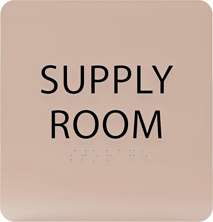 6" X6" Supply Room Sign - ADA Compliant Tactile Graphics Grade 2 Braille Text Acrylic Door Wall Signs - Stocking Tracking Monitoring Storage Room Sign for Office, School, Warehouse