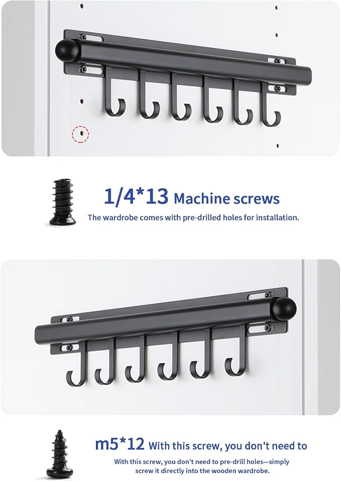 BaiNong Valet Rod for Closets Pull Out 16.5" Black with 6 Hooks (2Pack) | Closet Valet Rod Slide Out for Closets, Laundry Rooms, RVs Space-Saving