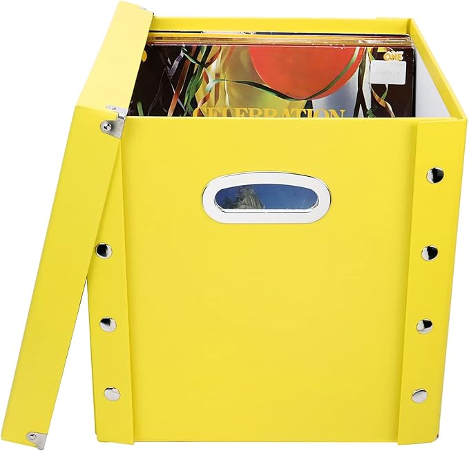 Snap-N-Store Vinyl Record Storage Box - 12" - 1 Pack- Crate Holds up to 75 Vinyl Albums - Yellow