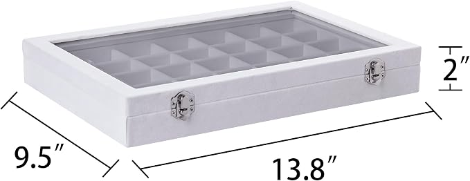 Frebeauty 35 Grid Earring Organizer,Velvet Jewelry Tray with Clear Lid | Drawer Jewelry Organizer for Rings Studs Beads,Adjustable Dividers,Dustproof Design,Earring Storage,Trinket Box,13.8×9.5Inch