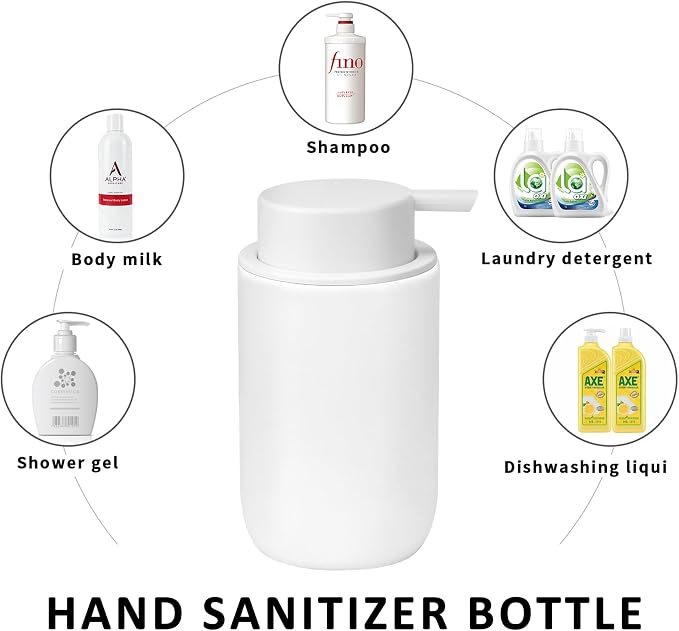 Soap Liquid Dispenser Ceramic with Easy-to-Press Pump Hand Liquid Dispenser for Shampoo Bathroom Countertop 13.5 oz