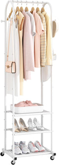 Kaitiemoo Heavy Duty Clothing Rack with Wheels,Modern Garment Rack with 3 Metal Shelves, 71.8Inches Display Rack for Hanging Clothes, Hanging Rod for Small Spaces,White