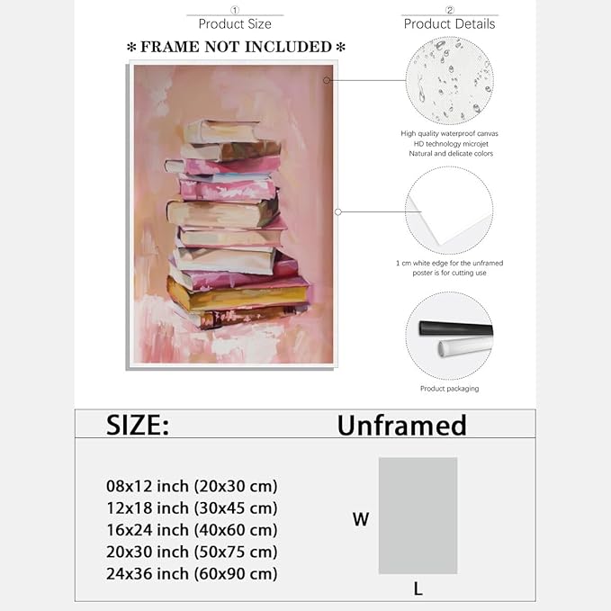 Pastel Book Stack Art Aesthetic Poster Canvas Wall Art Decoration Living Room Home Decor Bedroom Decoration Poster Unframed24x36inch