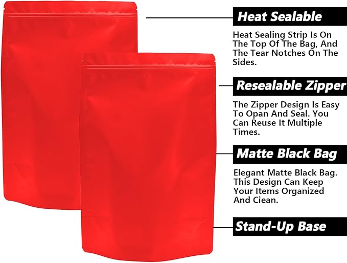50PCS Smell Proof Resealable Pouch Bags,ULIFESTAR Aluminum Foil Flat Food Storage Bag,Sealable Pcsaging Zipper Pouches with Tear Notches for Pcsaging Lipgloss,Jewelry,etc(20 * 30cm/7.87 * 11.81",Red)