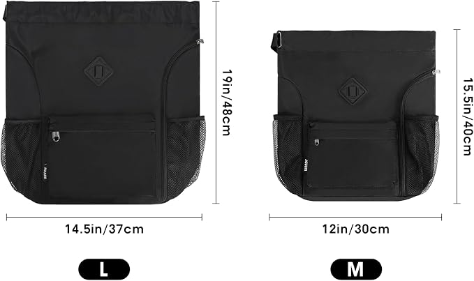WANDF Drawstring Backpack with Shoe Compartment, Sports Gym Bag | Multi-Pocket Storage, Water-Resistant Fabric, Cinch String Bag