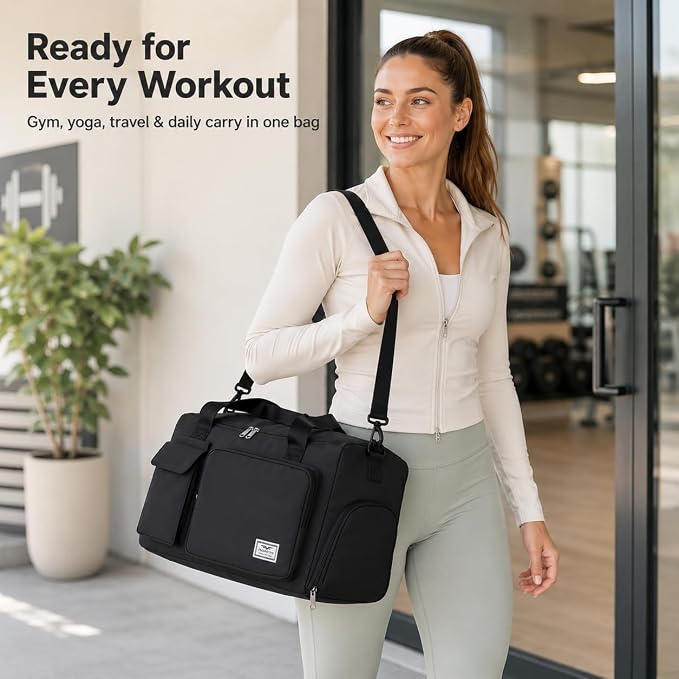 FIORETTO Women's Gym Duffle Bag with Shoes Compartment, 30L Capacity, Ideal for Travel, Gym, Sports, Duffel, Weekender