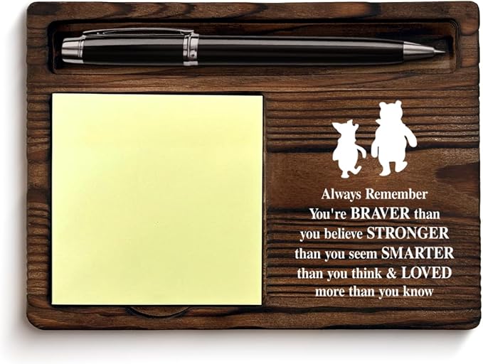 Pooh Bear Sticky Note Holder Encouragement Gifts Positive Always Remember You're Braver Self-Stick Note Pad Holders, Inspirational Pooh Bear Gifts for Women Coworker Besties Daughter