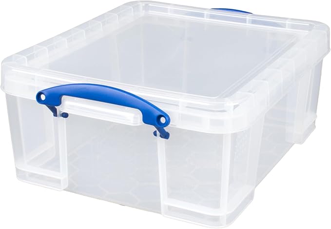Really Useful Box 4 Pack 17L Plastic Storage Bins with Snap Lids and Clip Lock, Clear