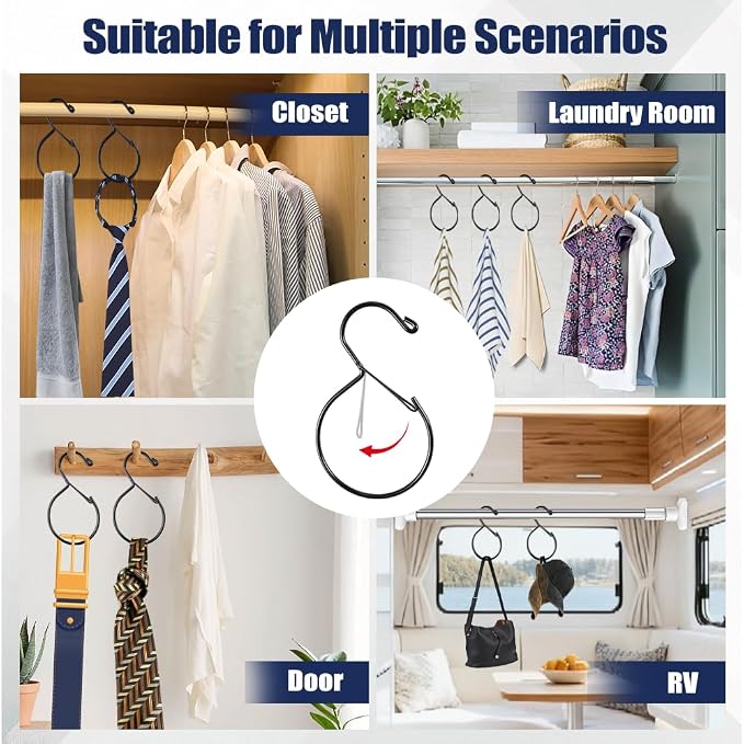 5 Pack Belt Hanger for Closet, Rust-Proof Belt Organizer for Closet, Multipurpose Closet Hooks for Jeans, Scarves, Hats, Purses, Jewelries, Cords, Carabiners