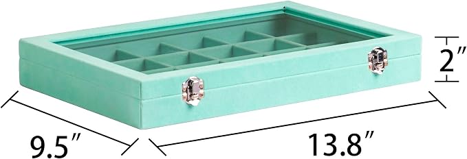 Frebeauty 24 Grid Earring Organizer,Velvet Jewelry Tray with Clear Lid | Drawer Jewelry Organizer for Rings Studs Brooch,Adjustable Divider,Dustproof Design,Earring Storage,Trinket Box,13.8×9.5Inch