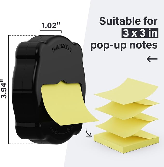 SMART&COOL Magnetic Pop-Up Note Dispenser for 3 x 3 in Accordion-Style Sticky Notes, Sticky Note Holder for Fridges, File Cabnets or Office Supplies, Includes 50 Sheets of Sticky Notes, Jet Black