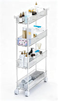 4-Tier Plastic Rolling Utility Cart with Wheels, Multifunctional Storage Organizer Cart for Home, Office, Kitchen & Bathroom, Ultra Narrow & Clear, 4.7”W * 12.8”L * 33”H