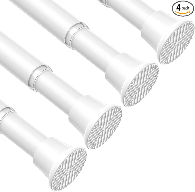 AIZESI Spring Tension Curtain Rod 24 to 46 Inch, 4Pcs White Tension Rod Tension Curtain Rod, Spring Tension Rod No Drilling Adjustable Curtain Rod Spring Loaded Curtain Rods