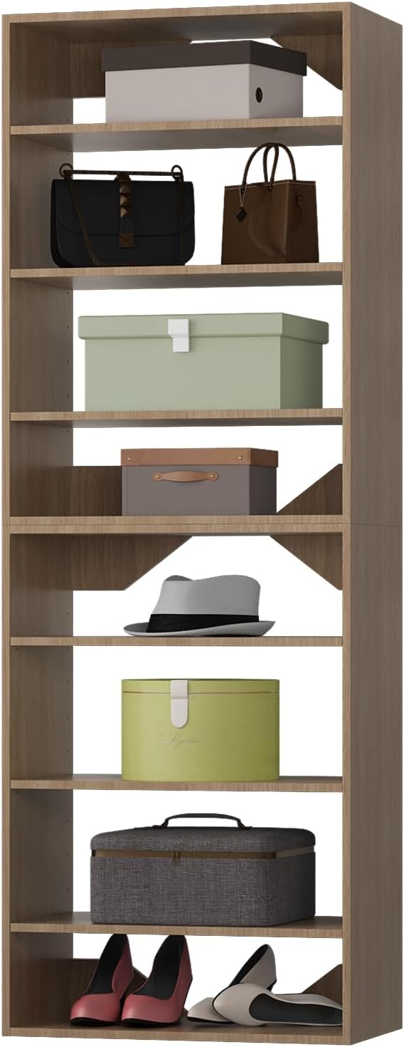 ROOMTEC Modular Closet System, 25.5" Shelf Closet Tower Wall-Mounted Closet Organizer, Wooden Tower for Walk-In Closets, Wardrobe Storage Kit, Wood