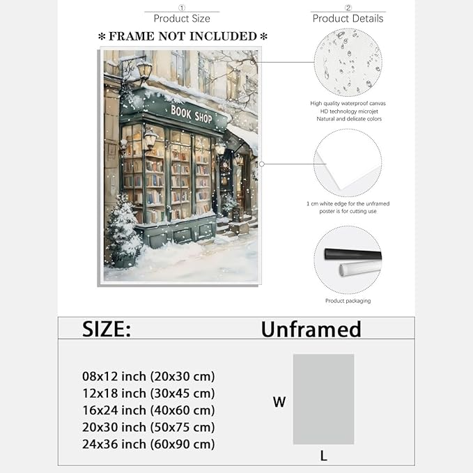 Winter Book Shop New York Book Lover Art Aesthetic Poster Canvas Wall Art Decoration Living Room Home Decor Bedroom Decoration Poster Unframed16x24inch