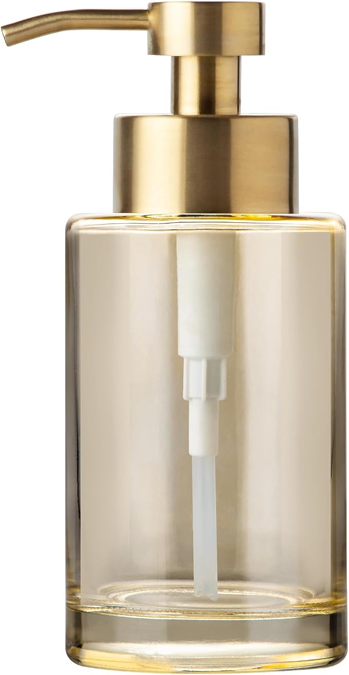 Enra Thick Glass Soap Dispenser with Stainless Steel Pump,12oz Gold Bathroom Hand Liquid Soap Dispensers,Lotion Dispenser,Soap Dispenser for Bathroom,Kitchen