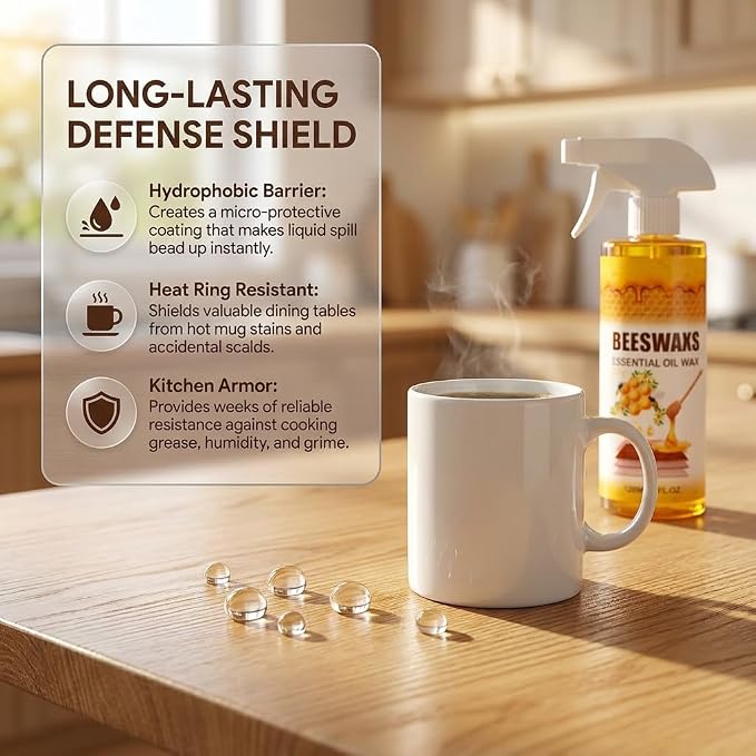 Besewax Wood Polish Spray, Natural Essential Oil Wax Cleaner for Furniture, Floors, Cabinets & Tables, Restores Shine, Reduce Scratches, Protects & Conditions Wood Surfaces, 8 fl oz