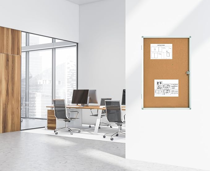 Lockable Bulletin Board Display Case 24x36, Enclosed Cork Board with Acrylic Door & Aluminum Frame, Wall Mounted Notice Board with 2 Keys for Office, School, Hallway, Posters & Flyers