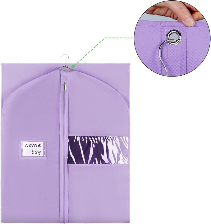 KEEGH Garment Bags for Hanging Clothes 60" (Set of 6) Dress Bags for Gowns Long Dress Bags for Closet Storage with Zipper and Eye-Hole for Folding for Suit Coats Dresses, Purple