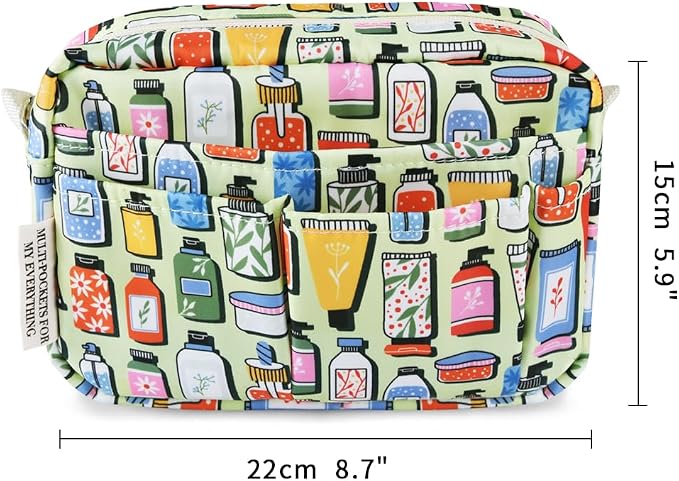 E-WEICHEN Multiple Pockets Portfolio Organizer with Zippered, Makeup Bag Travel Essentials for Women, Simple Waterproof Stationery Pencil Pouch Bag for Journal Office Art Supplies.Green Wash
