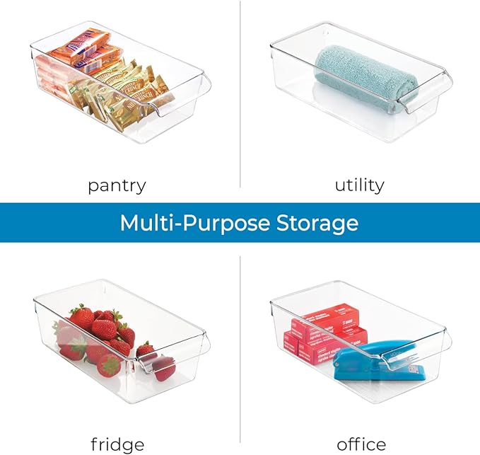 iDesign Linus Plastic Fridge and Freezer Storage Organizer Bin with Handle, Clear Container for Food, Drinks, Produce Organization, BPA-Free , 11.5" x 6" x 3.5", Clear | With Handle, BPA-Free, For Food, Drinks, Produce, Freezer Compatible