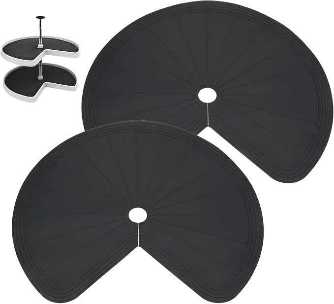Lazy Susan Shelf Liner 27" Silicone Lazy Susan Liner 2PCS | Non Slip Kitchen Cabinet Liners Mats for Shelf Drawer Black