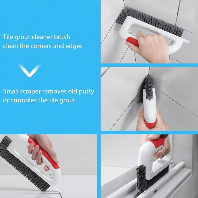 Lumkew Grout Brush Cleaner for Tile Floors Grout Cleaning Brushes Scrub Red | V Shape, Hard Bristle, Grout Scrubber for Bathroom Shower Kitchen