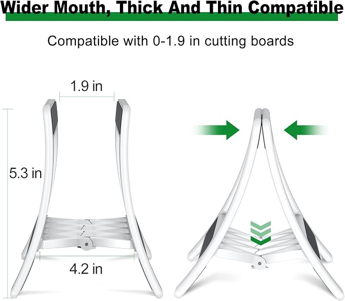 Cutting Board Holder, Cutting Board Rack Chopping Board Holder,Auto Width Adjustable Cutting Board Holder Stand for Countertop Counter Kitchen Cabinet (White)