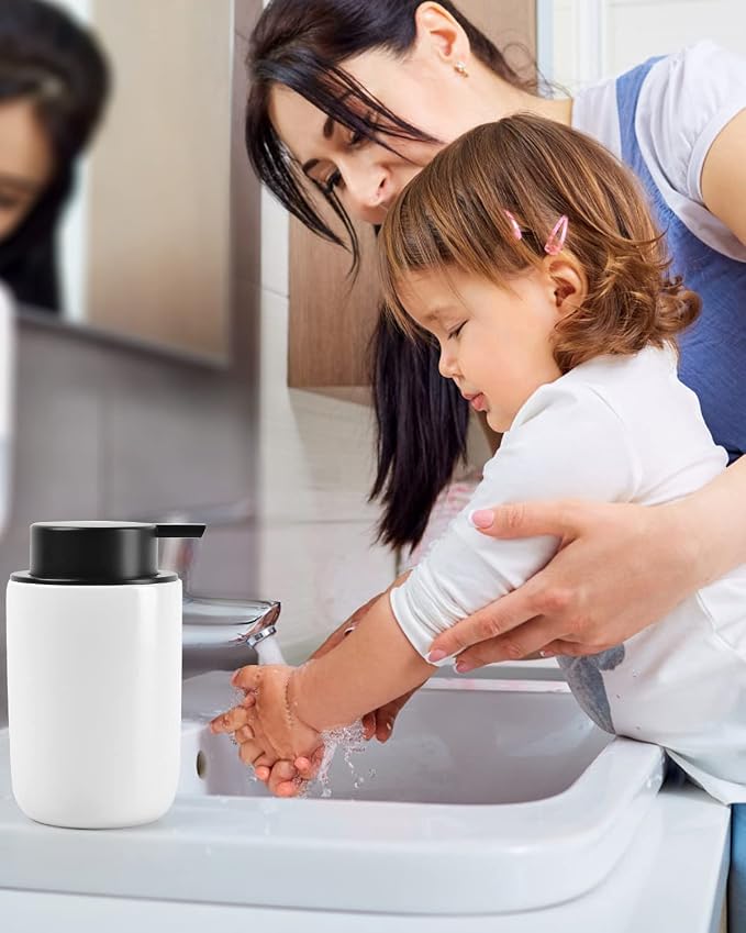 BosilunLife Foaming Soap Dispenser Dish, Soap Bottle Hand Wash Dispenser | Ceramic White Soap Dispenser Bathroom Small Foam Hand Dispenser Refillable Kitchen