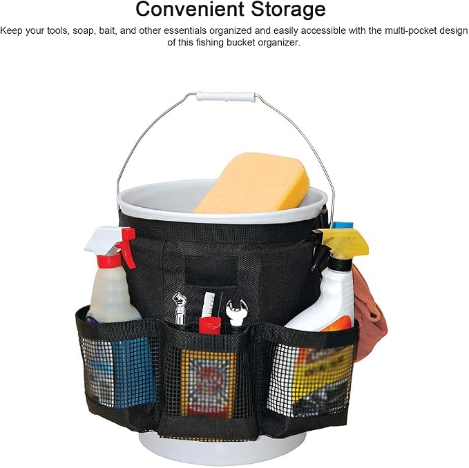 Karlak Fishing Bucket Organizer for 5 Gallon Bucket Ice Fishing Bucket Organizer Tackle Bag with Multi-Pockets for Car Washing, Fishing, Garden