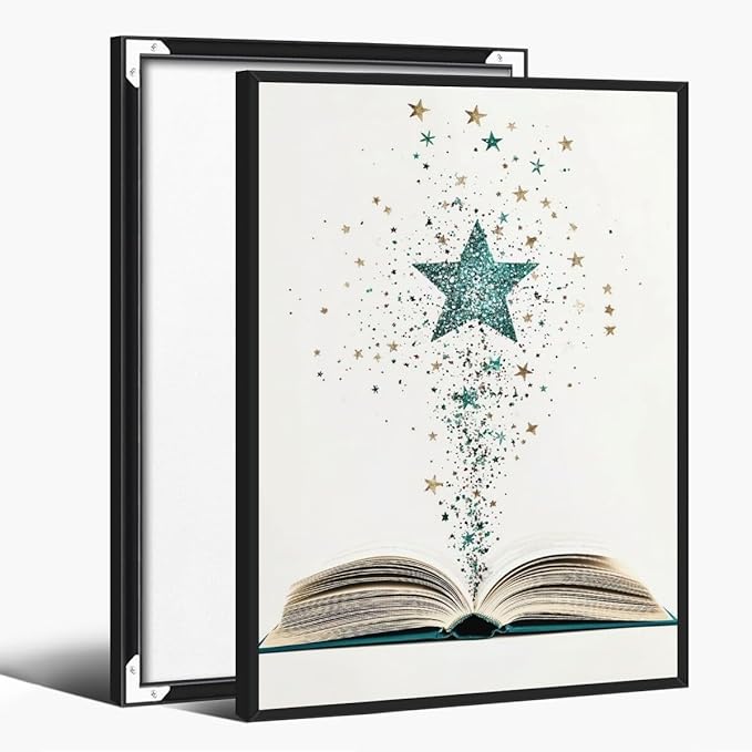 Magical Book Bookish Star Art Aesthetic Poster Canvas Wall Art Decoration Living Room Home Decor Bedroom Decoration Poster black framed20x30inch