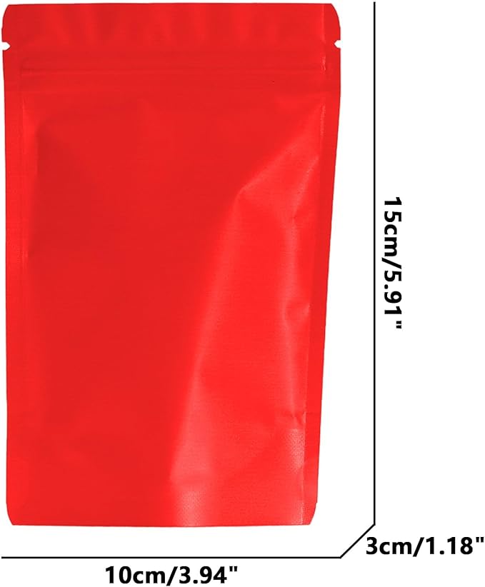 100PCS Smell Proof Resealable Pouch Bags,ULIFESTAR Aluminum Foil Flat Food Storage Bag,Sealable Pcsaging Zipper Pouches with Tear Notches for Pcsaging Lipgloss,Jewelry,etc(10 * 15cm/3.94 * 5.91",Red)