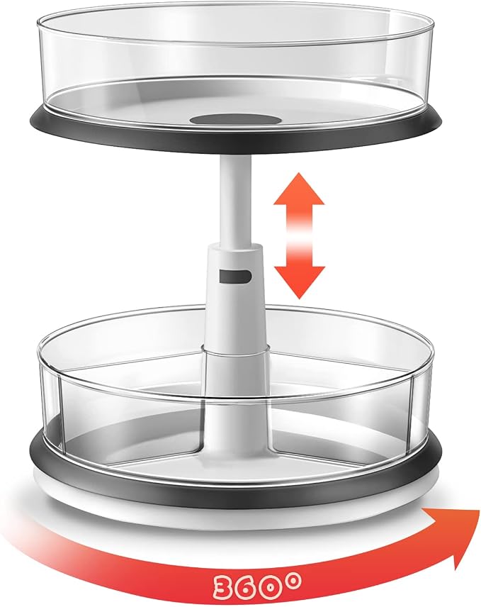 Ynelyase Lazy Susan Medicine Bottle Organizer for Cabinet 2 Tier Clear | 11 Inch Large Turntable for Bathroom Countertop and Pantry
