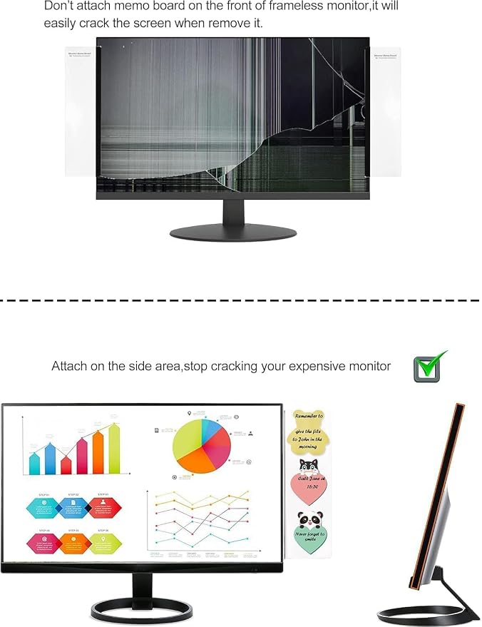 2 Pcs Computer Monitor Memo Board for Frameless Monitors,11.8 X 3.15 Inch Monitor Sticky Note Holder Computer Monitor Message Board for No Edge Monitors