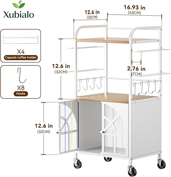 Xubialo 3 Tier Small Rolling Coffee Bar Cart, 16.9 x12 Kitchen Station with Storage