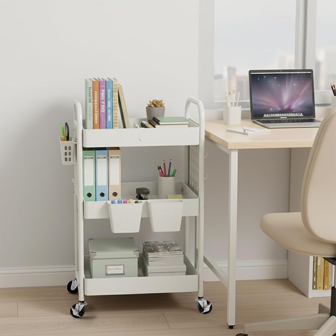 danpinera Craft Cart, Black Rolling Cart with Retractable Dividers & DIY Pegboards for Kitchen, Bedroom, Laundry