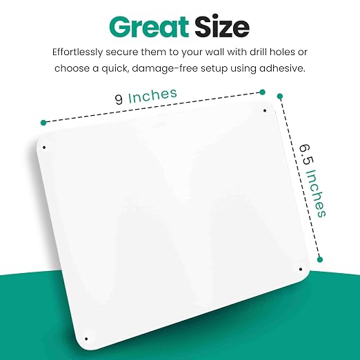 9 inches x 6.5 inches Stainless Steel Plate for Magnets, 3M Adhesive Back, Mounting Screws, Ideal for Magnetic Shelf, Spice Holders, Fridge Magnets. Mount Anywhere! (White, 1 Pack)