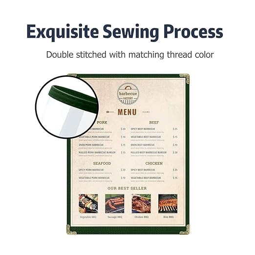 Goodsmart Restaurant Menu Covers - Green, 25 Pack, 8.5" x 11", 1-Page/2-View, Top-Loading Vinyl Menu Holders, Clear Sleeves, Double-Stitched Edge, Leather-Style Café Covers with Gold Corners