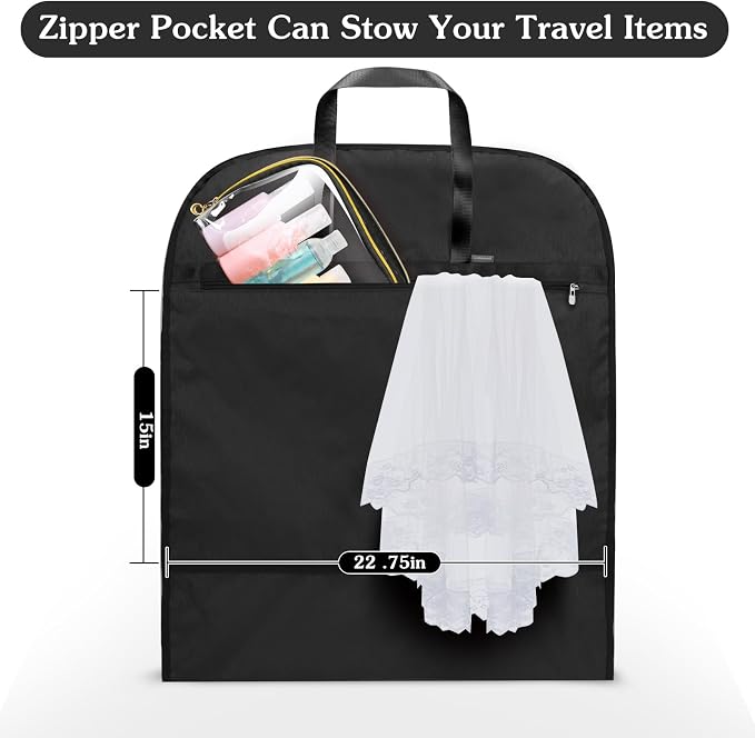 Limoomil 60 Inch Heavy Duty Tear Resistance Wedding Dress Bag for Wedding Travel, Waterproof Dress Cover for Closet Wardrobe. Garment Bag for Gowns, Tuxedos, Dress, Long Coats. Darkgrey, 60 Inch.