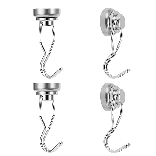 Ant Mag Swivel Magnetic Hooks 50lbs Heavy Duty Grill Magnet Hooks 4 Pack with Scratch Proof Stickers Great for Home Refrigerator Kitchen Store Grill BBQ Office Warehouse (Silver)
