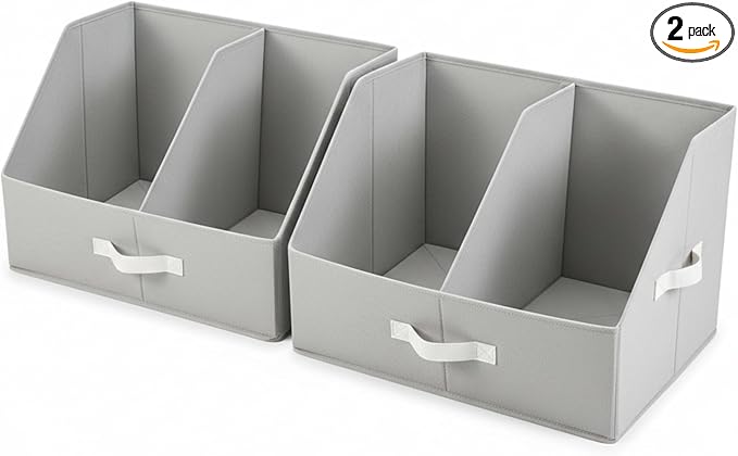 Closet Organizers And Storage - EXTRA LOAD & HEIGHT FOR DEEP Trapezoid Storage Bin W/ Handles & Adjustable Dividers, Collapsible Storage Bins For Clothes Storage & Shelf Organizer (2pcs, L, LightGray)