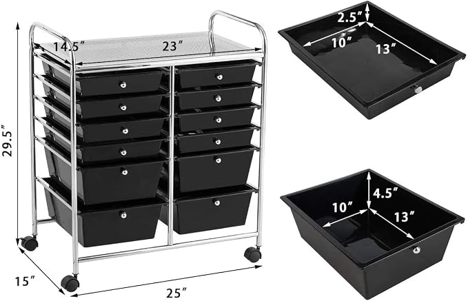 Giantex 12 Drawer Rolling Storage Cart Tools Scrapbook Paper Office School Organizer (Black)