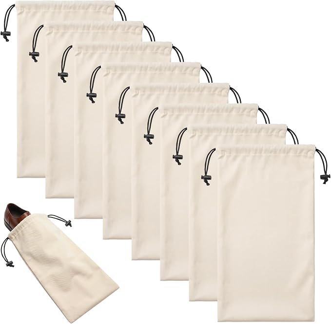 Merkfo 8-Pack Shoe Bags for Travel, One Shoe Per Bag, Fits Size 13 | Soft Drawstring Fabric Bags | 17.7 x 9.1 in | For Suitcase Packing, Gym Bags, and Closet Storage