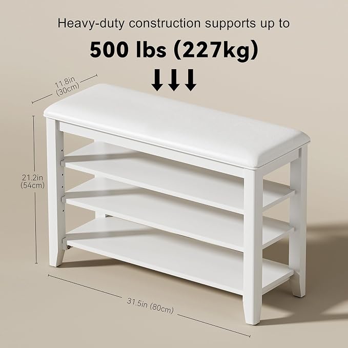 Taitiy Entryway Shoe Storage Bench, Shoe Organizer Bench for Entryway, Ideal for Hallways Front Doors Entrances Mudrooms Featuring Rubberwood and 3 Height-Adjustable & Removable Shelve