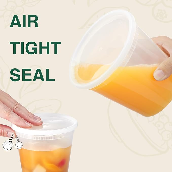 [8 oz. -24 Pack] Glotoch 1 Cup Soup Containers with Lids, Plastic Take Out Bowls Leekproof Storge Soup Containers with Lids - Reusable & Stackable Microwave, Freezer & Dishwasher Safe, BPA-Free